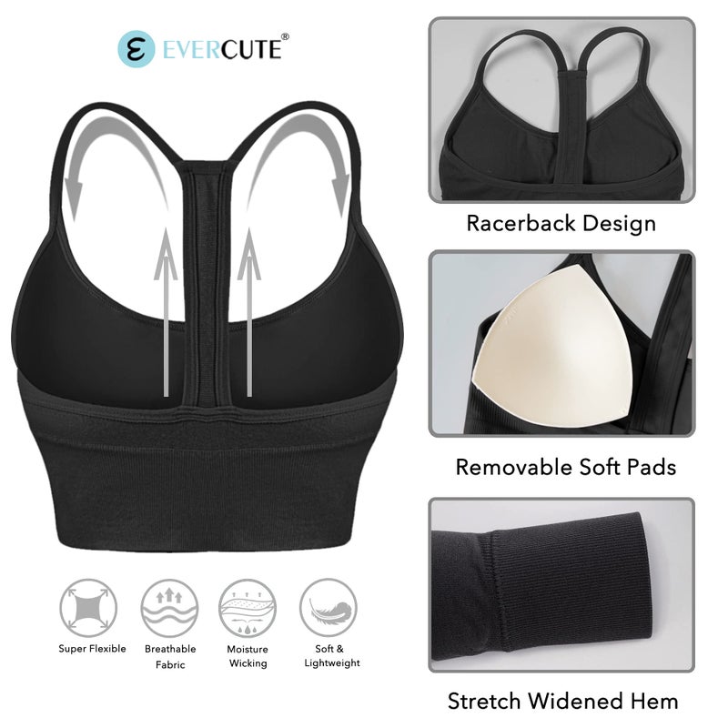 Evercute Racerback Sports Bras Padded Y Racer Back Cropped Bras for Yoga Workout Fitness Low Impact - Image 3