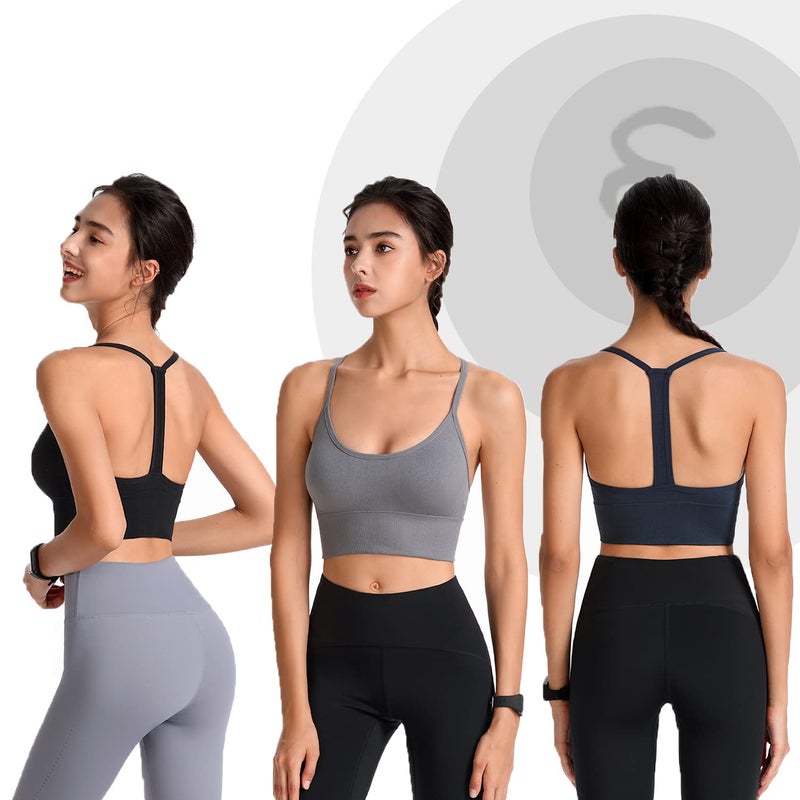 Evercute Racerback Sports Bras Padded Y Racer Back Cropped Bras for Yoga Workout Fitness Low Impact - Image 2