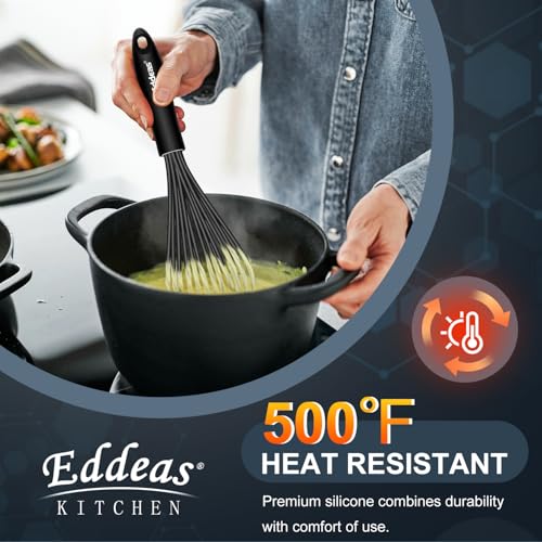 Eddeas Whisks For Cooking - 500 °F Heat Resistant Silicone Whisk, Heavy Duty 7",9"&11inch Non-Scratch Balloon Kitchen Wisk tool Set, for cooking Wisking, Blending, Beating, Stirring, 3 Piece Black - Image 3