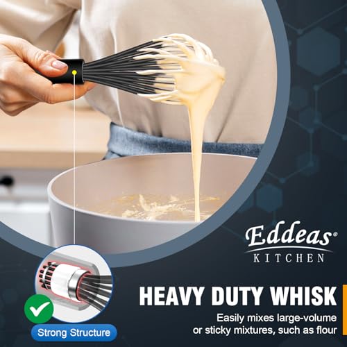 Eddeas Whisks For Cooking - 500 °F Heat Resistant Silicone Whisk, Heavy Duty 7",9"&11inch Non-Scratch Balloon Kitchen Wisk tool Set, for cooking Wisking, Blending, Beating, Stirring, 3 Piece Black - Image 4