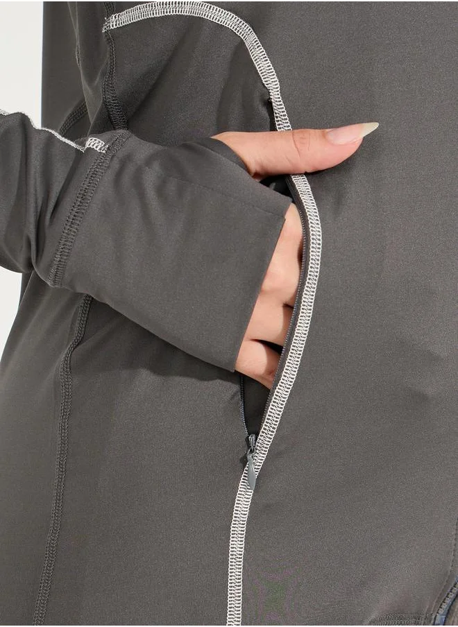 Styli Tonal & Contrast Stitch Jacket with Zip Pockets
