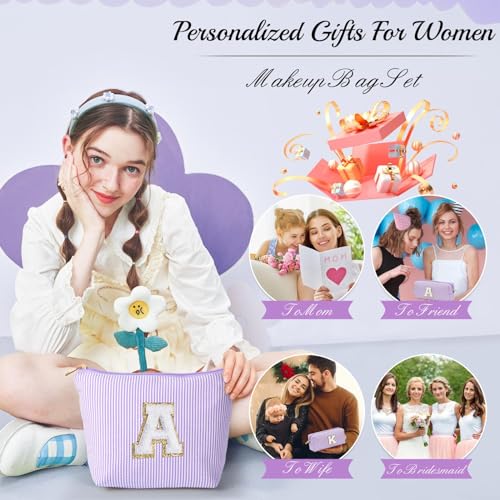 YOOLIFE Purple Cute Travel Makeup Bag - Preppy Makeup Bag Sweet 16 Gifts Sister Girlfriend Gifts Monogram Makeup Bag Make Up Bag Large Cosmetic Bags for Women Friend Birthday Gifts Preppy Stuff M - Image 3