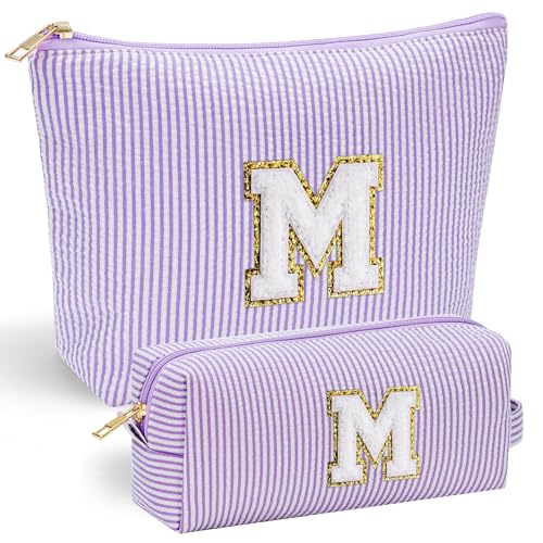YOOLIFE Purple Cute Travel Makeup Bag - Preppy Makeup Bag Sweet 16 Gifts Sister Girlfriend Gifts Monogram Makeup Bag Make Up Bag Large Cosmetic Bags for Women Friend Birthday Gifts Preppy Stuff M - Image 1