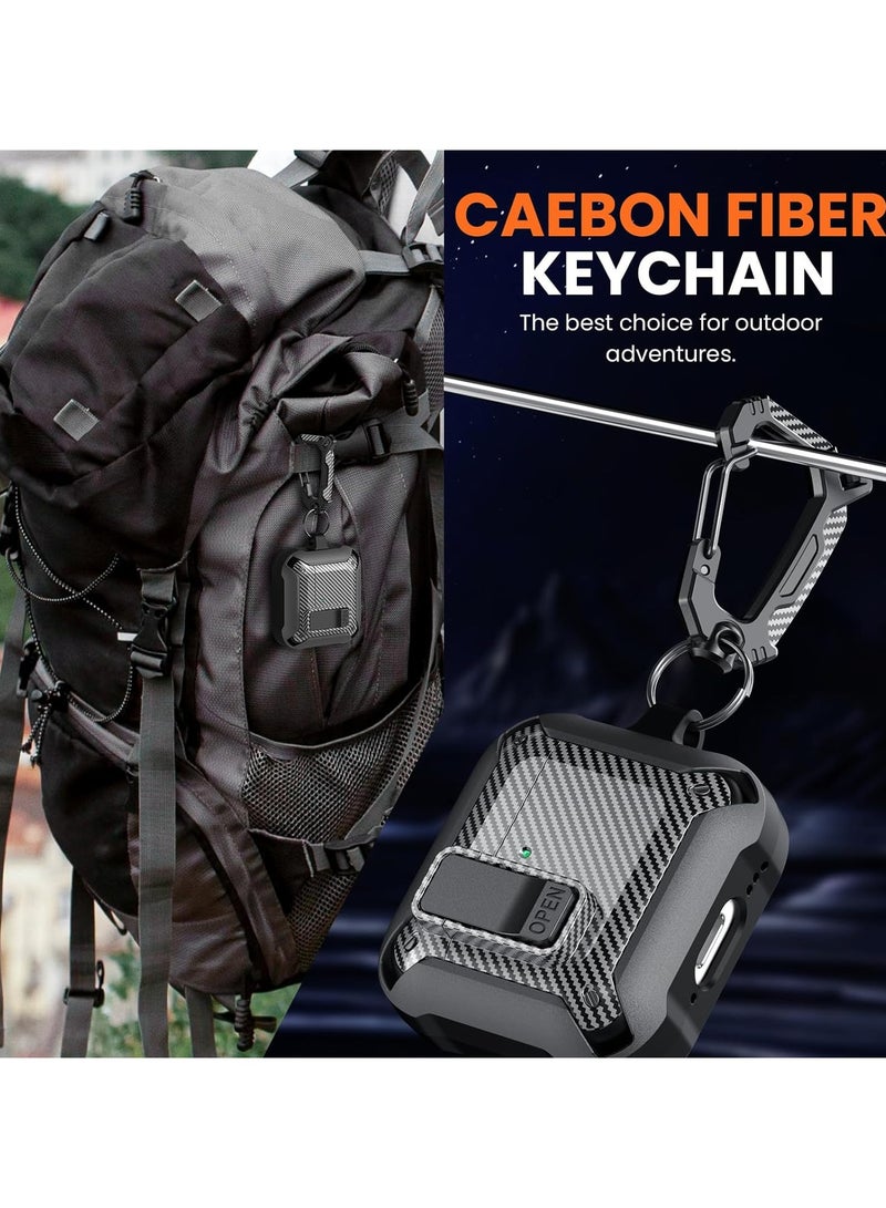 Carbon grain surface Cover Case Compatible With Airpods 4 Lock Clip,Protective anti-fall Skin-- Black - Image 5