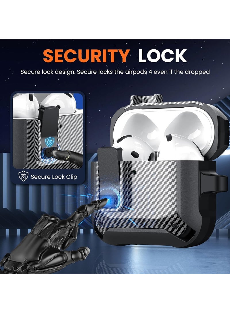Carbon grain surface Cover Case Compatible With Airpods 4 Lock Clip,Protective anti-fall Skin-- Black - Image 3