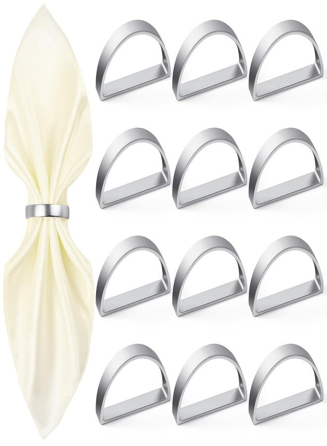 APTWOW Silver Napkin Rings Set of 12, Semicircle Metal Silver Napkin Holder Buckles, Fall Thanksgiving Christmas Napkin Rings for Dinner Table Decor, Wedding, Banquet, Party - Image 1