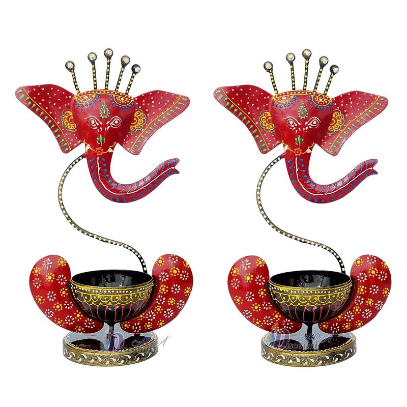 Discount ARA Iron Tealight HolderDecorativeFestival GiftsDiwali Gifts Gifts Pack Of 2 Red Set Of 2 - Image 2