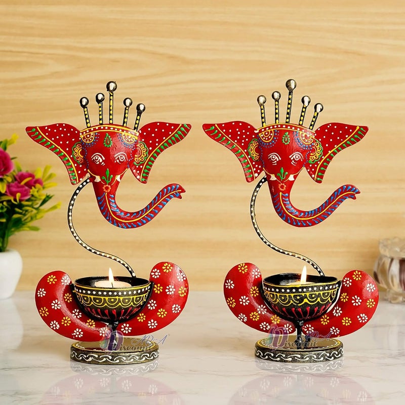 Discount ARA Iron Tealight HolderDecorativeFestival GiftsDiwali Gifts Gifts Pack Of 2 Red Set Of 2 - Image 1