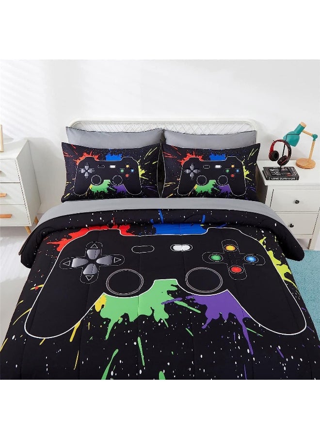 Generic KAKKI 5 Piece Boys Full Gamer Comforter Set with Sheets, 3D Colorful Video Game Controller Comforter for Kids Teen, All Season Soft Microfiber Gaming Bedding Set(Black,Full)  - Image 4