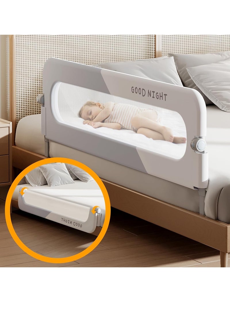 Bed Rail for Toddlers Bed Guard Fence Baby Bedrail Guard Adjustable Swing Down Bed Rail Collapsible Safety Bed Barrier for Kids (White)  - Image 1