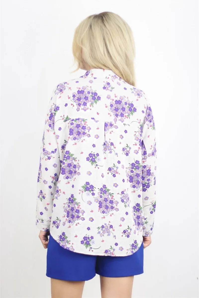 Ritnice Women's Stone Patterned Oversize Linen Shirt