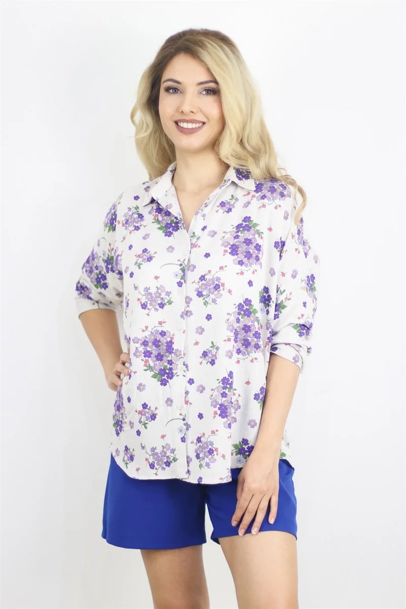 Ritnice Women's Stone Patterned Oversize Linen Shirt