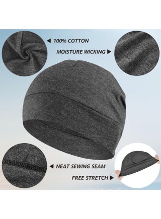 2-Pack Cotton Skull Caps for Men Women, Lightweight Beanie Sleep Hats Breathable, Sweat-absorbent Cycling And Running Caps And Chemo Hair Loss (Black & Grey) - view 2