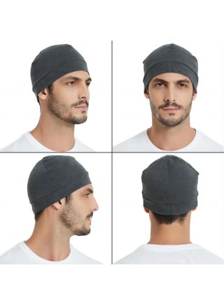 2-Pack Cotton Skull Caps for Men Women, Lightweight Beanie Sleep Hats Breathable, Sweat-absorbent Cycling And Running Caps And Chemo Hair Loss (Black & Grey) - view 3