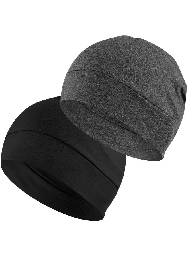 Chabeia 2-Pack Cotton Skull Caps for Men Women, Lightweight Beanie Sleep Hats Breathable, Sweat-absorbent Cycling And Running Caps And Chemo Hair Loss (Black & Grey) - Image 1