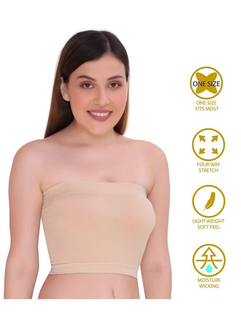 Glamroot Non Padded Strapless Tube Bra For Women, Free Size (Pack Of 3) Black/White/Beige - Image 2