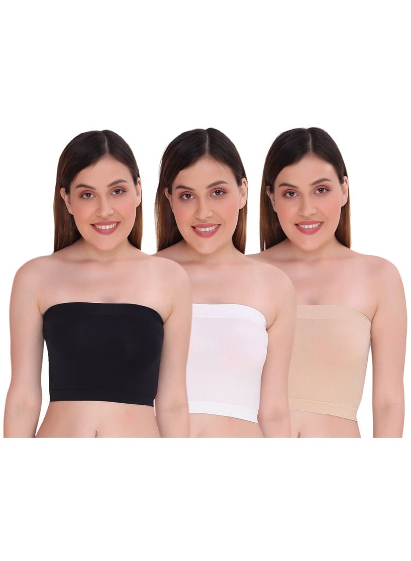 Glamroot Non Padded Strapless Tube Bra For Women, Free Size (Pack Of 3) Black/White/Beige - Image 1