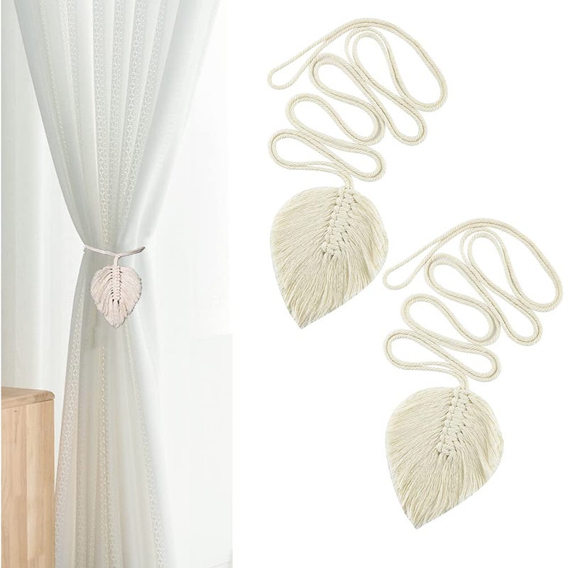 MAKNGRID (843104A) Curtain Holdback Tassels for Light Curtains or Screens Decorative Curtain Hand-Knitted Cord Tiebacks for Baby Nursery Room Girls Bedroom Window Drapes Wedding Birthday Party (White) - Image 1