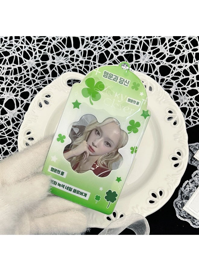 NIBEMINENT 1 - Piece Alien Four-leaf Grass Kpop Photo Card Holder Pendant Key Chain ID Badge Holder ID Card Holder Photo Card Protector for School ID Office ID Access Card for Women Girls - Image 1