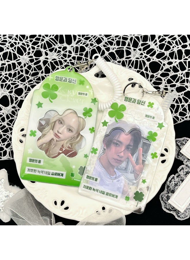 NIBEMINENT 1 - Piece Alien Four-leaf Grass Kpop Photo Card Holder Pendant Key Chain ID Badge Holder ID Card Holder Photo Card Protector for School ID Office ID Access Card for Women Girls - Image 2