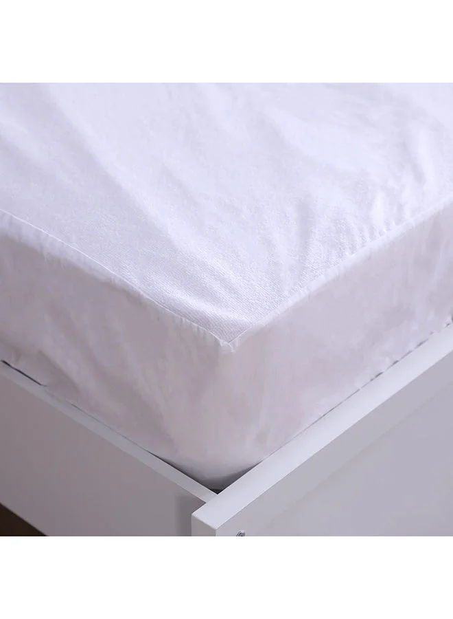 DANUBE HOME Terry Mattress Protector King Size Poly Cotton  Zippered Hypoallergenic Mattress Encasement For Bedroom  L 180 X W 200X H 30 Cm  White
