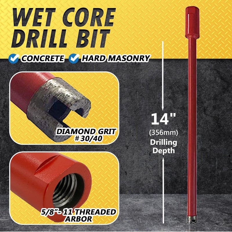 EDiamondTools 1" Wet Drill Core Bits for Concrete and Hard Masonry, Diamond Hole Saw, 14" Drilling Depth, 5/8"-11 Arbor, Wet Only - Image 1