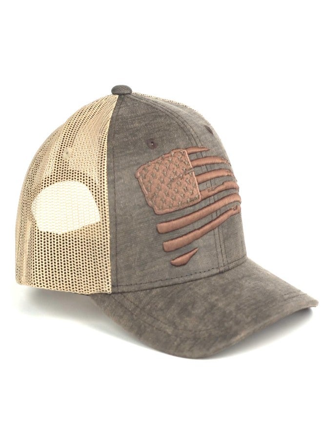 Ariat Youth Semi Curved Bill Cap with Distressed Flag, Brown - Image 2