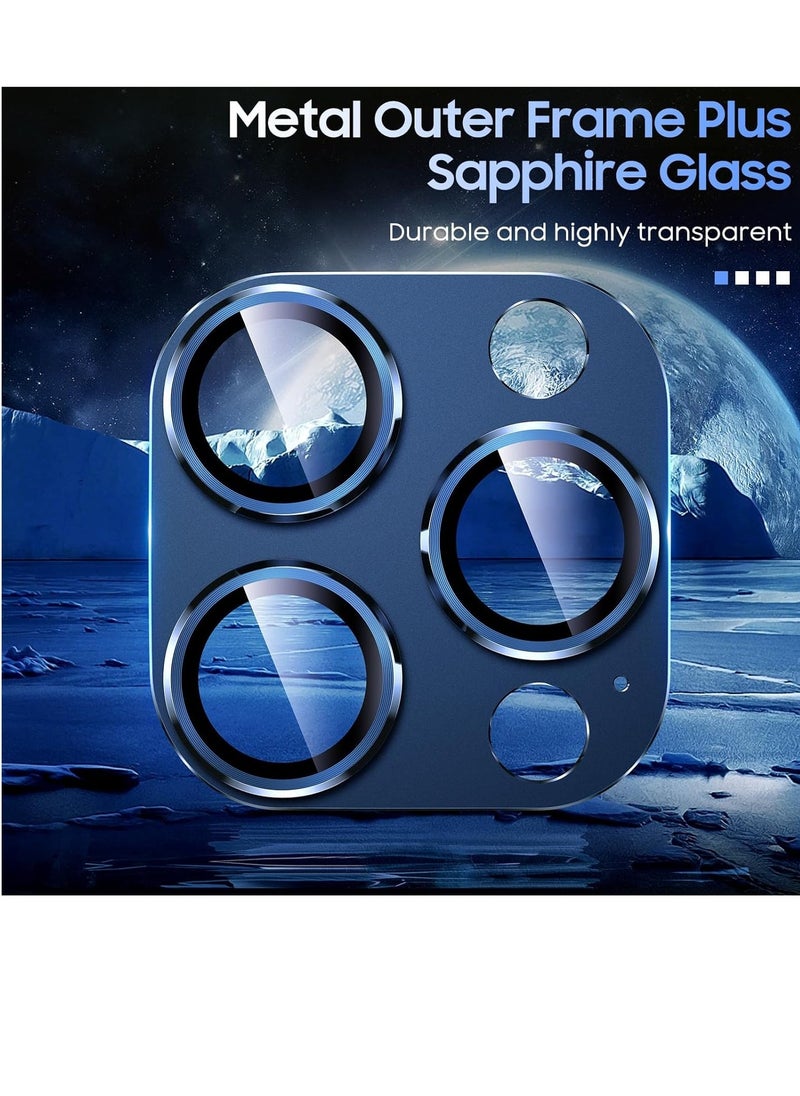 Raxoom Compatible with iPhone 15 Pro/iPhone 15 Pro Max Camera Lens Protector, [Not Easy to Break][Strong Adsorption][Case-Friendly] Metal Tempered Glass Rear Camera Screen Cover - Blue Titanium - Image 4