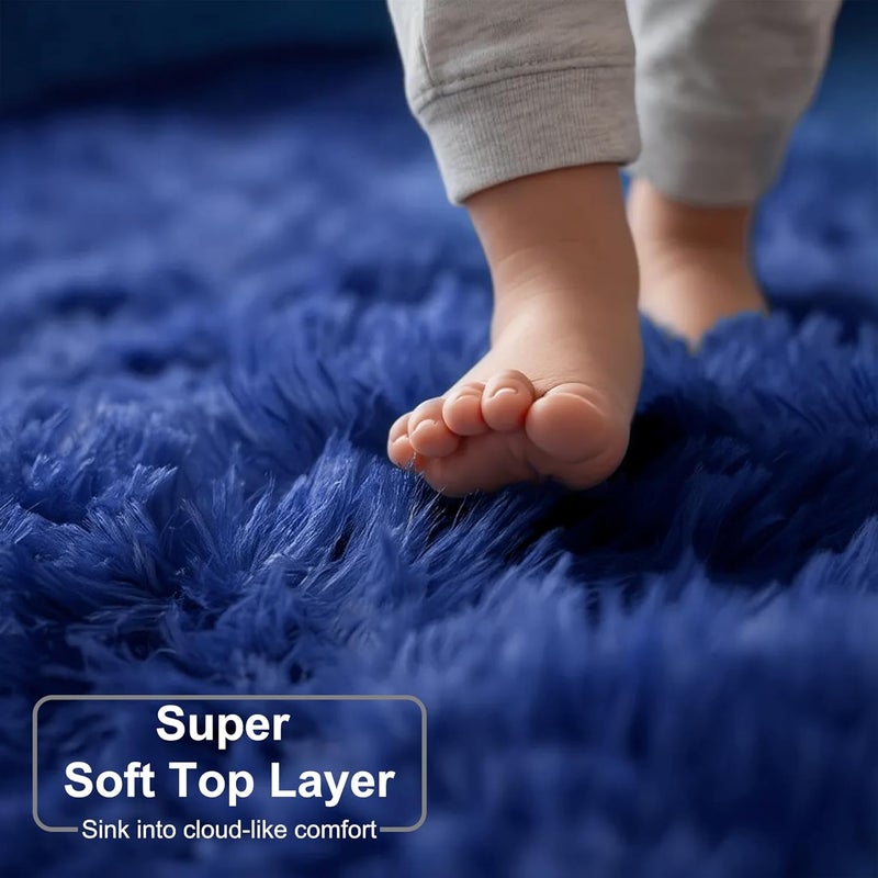 Amdrebio Navy Blue Fluffy Circle Rug, 4'X4' - Shaggy Plush Carpet for Kids, Teens, Nursery & Dorm - Indigo Cute Room Decor - Image 4