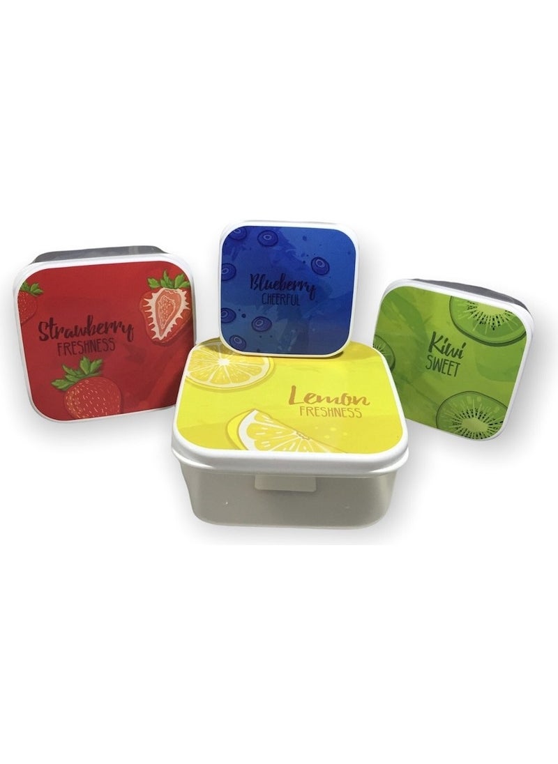 Hobby Life Square Storage Box 4 Pieces Fruit Themed 300ML-450ML-650ML-1000ML  - Image 1