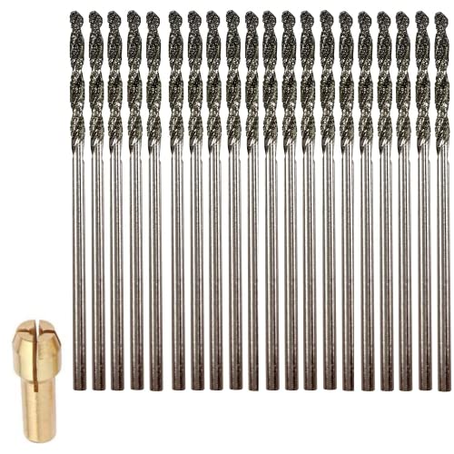 Drilax 20 Pc 15mm Diamond Drill Bit Set Precision Rotary Tool Bits with Collet 532 Shank for Glass Sea Glass Shells Gemstones Ceramic Jewelry Making Lapidary Compatible with Dremel Collet - Image 1