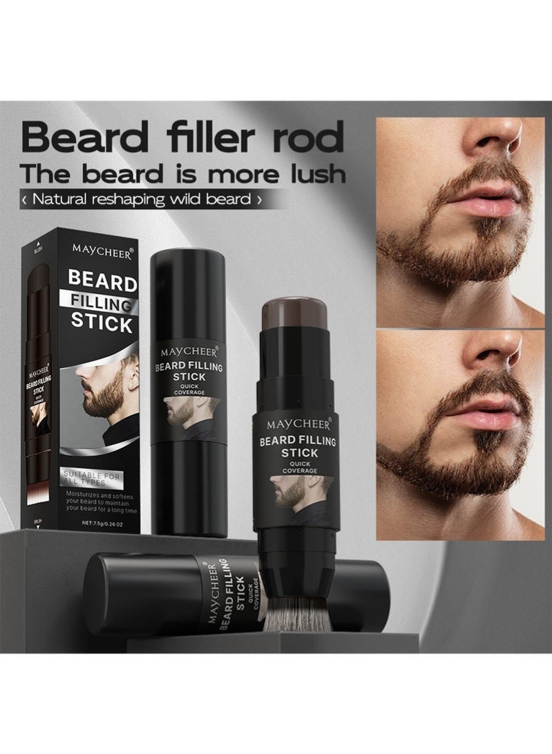 MAYCHEER Beard Filling Stick, 2 In 1 Beard Pen Filler with Brush, Lasting Waterproof Multiuse Moustache Hair Makeup for Men 7.5g, 01# Black - Image 5
