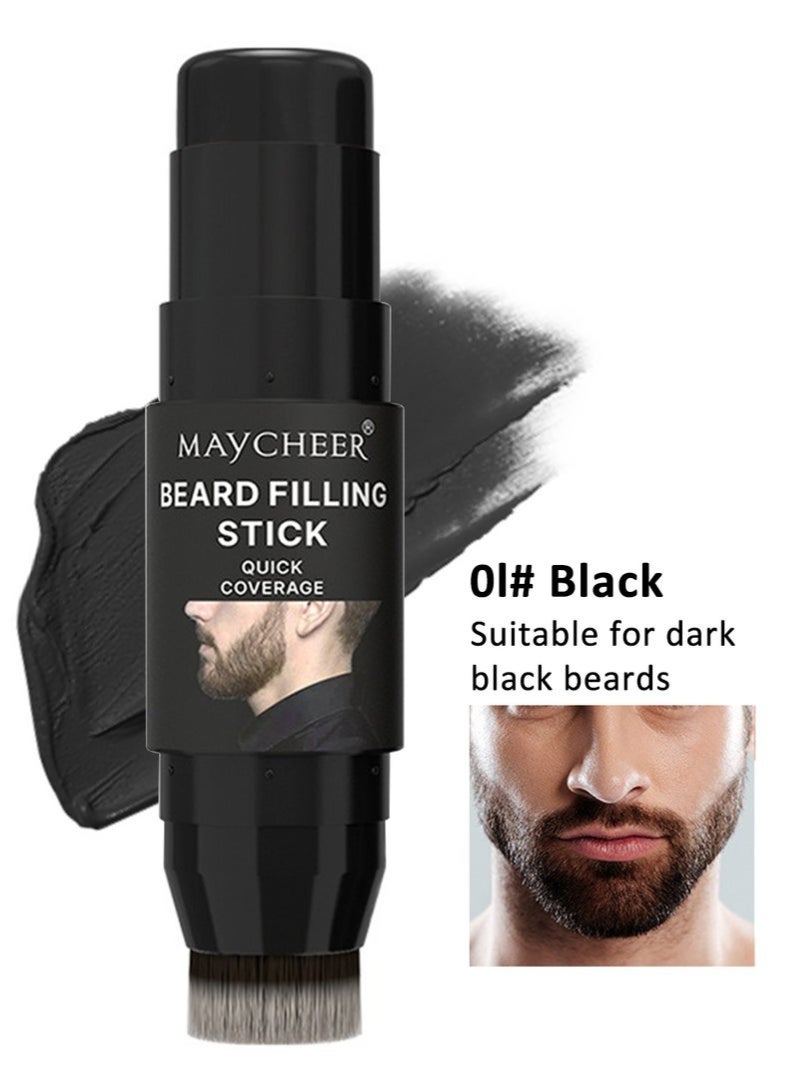 MAYCHEER Beard Filling Stick, 2 In 1 Beard Pen Filler with Brush, Lasting Waterproof Multiuse Moustache Hair Makeup for Men 7.5g, 01# Black - Image 1