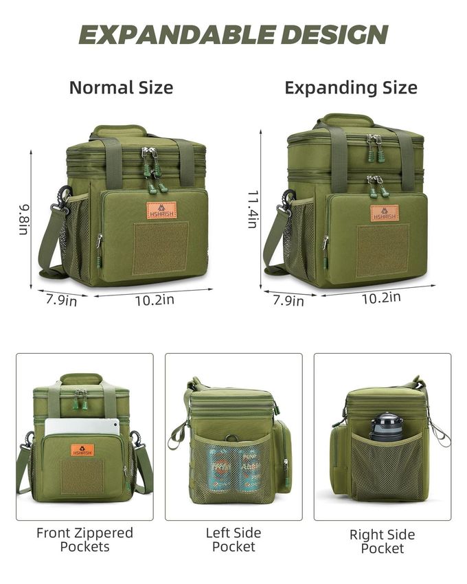 HSHRISH Tactical Lunch Box, Large Expandable Insulated Lunch Bag, Durable Leakproof Cooler Bag for Men/Women/Adults/Work Office Outdoor Picnic Trip,15 L, Army Green, HSHRISH - Image 5