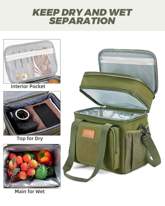 HSHRISH Tactical Lunch Box, Large Expandable Insulated Lunch Bag, Durable Leakproof Cooler Bag for Men/Women/Adults/Work Office Outdoor Picnic Trip,15 L, Army Green, HSHRISH - Image 3