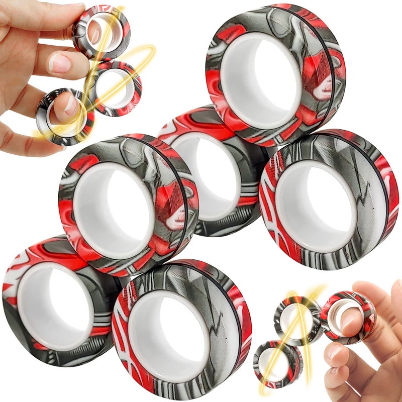 Dermasy Magnetic Rings Fidget Toy 6PCS Set Novelty Fidget Toys for Stress and Anxiety Relief Great Gift for Teens Kids Adults with OCD ADHD Autistc 6Pcs Black Marble - Image 3