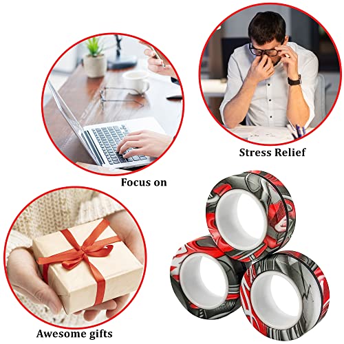 Dermasy Magnetic Rings Fidget Toy 6PCS Set Novelty Fidget Toys for Stress and Anxiety Relief Great Gift for Teens Kids Adults with OCD ADHD Autistc 6Pcs Black Marble - Image 5