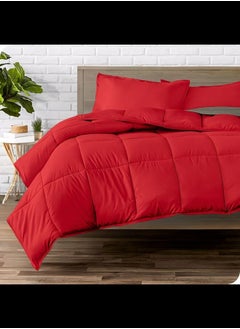 Home of linens Cotton - Plain - 3 Pieces Heavy Comforter Set - 4Kgs - Down Alternative Filling - (For Matress 180cm/200cm) - Size  (250cm x 240cm) + 2 Pillow Case Covers (50cm x 70cm) - Red  - Image 1