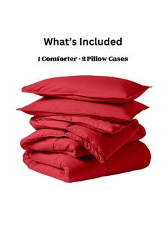 Home of linens Cotton - Plain - 3 Pieces Heavy Comforter Set - 4Kgs - Down Alternative Filling - (For Matress 180cm/200cm) - Size  (250cm x 240cm) + 2 Pillow Case Covers (50cm x 70cm) - Red  - Image 4