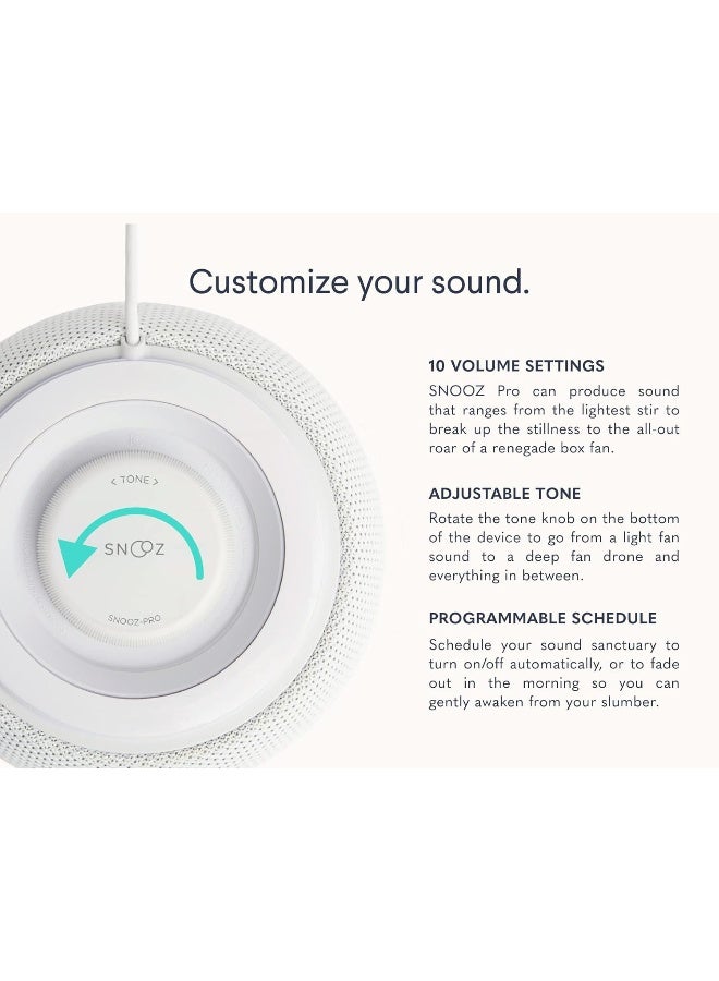 SNOOZ Pro - Smart White Noise Machine & Travel Case - Real Fan Inside, Non-Looping White Noise, Adjustable Tone & Volume - App-Based Remote Control & Sleep Timer (Cotton)  - Image 5