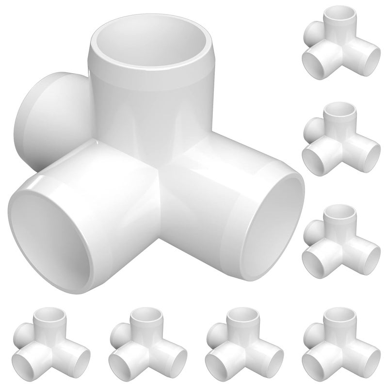 FORMUFIT 3/4" 4-Way Tee Furniture Grade PVC Fitting in White, Made in USA, UV-Resistant, Impact-Proof, 1.050" Actual Socket Diameter, (8-Pack) - F0344WT-WH-8 - Image 1