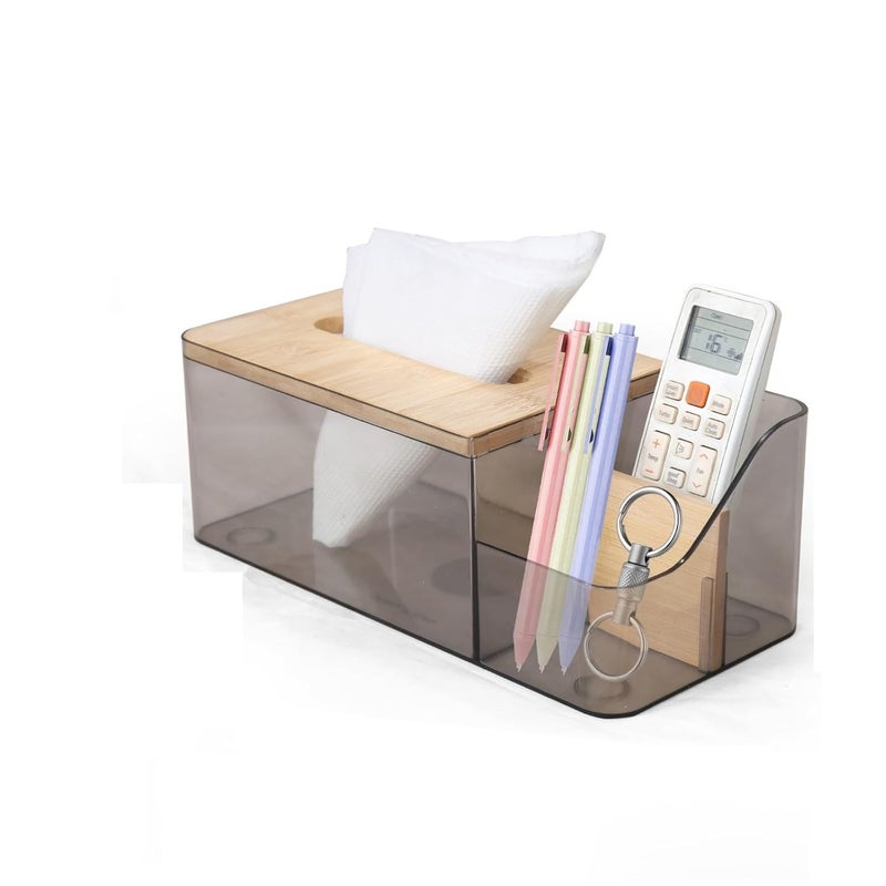 BLEQYS Napkin Box Compartmentalized Design Tissue Case Visible Light Remote Control Storage Tissue Box with Wood Cover AK27 - Image 1