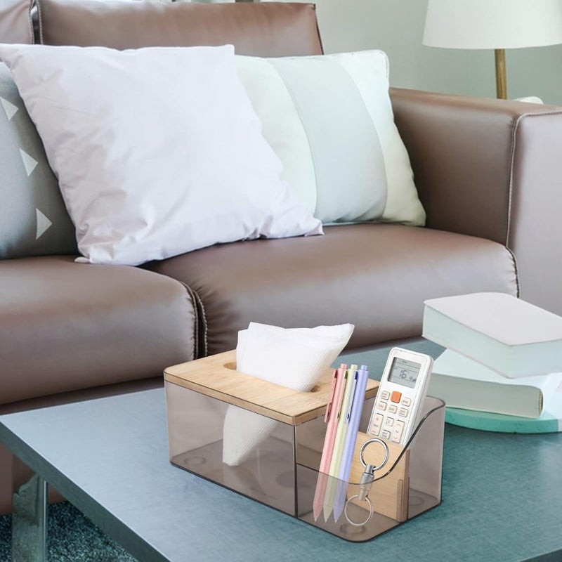BLEQYS Napkin Box Compartmentalized Design Tissue Case Visible Light Remote Control Storage Tissue Box with Wood Cover AK27 - Image 3