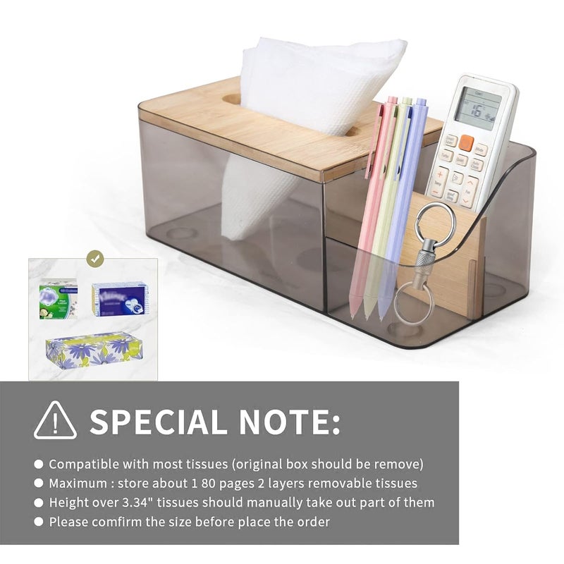 BLEQYS Napkin Box Compartmentalized Design Tissue Case Visible Light Remote Control Storage Tissue Box with Wood Cover AK27 - Image 4