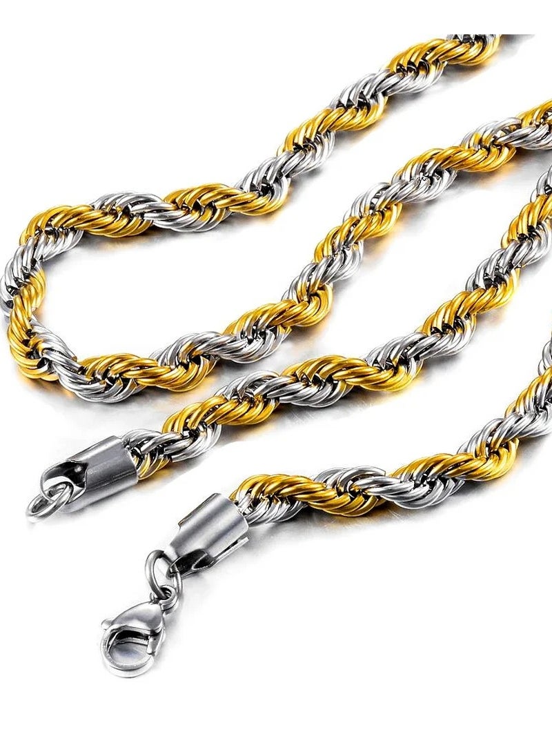 Vintage Stainless Steel Twisted Chain For Men Women 6mm Two Tone Choker Waterproof Necklace  - Image 1