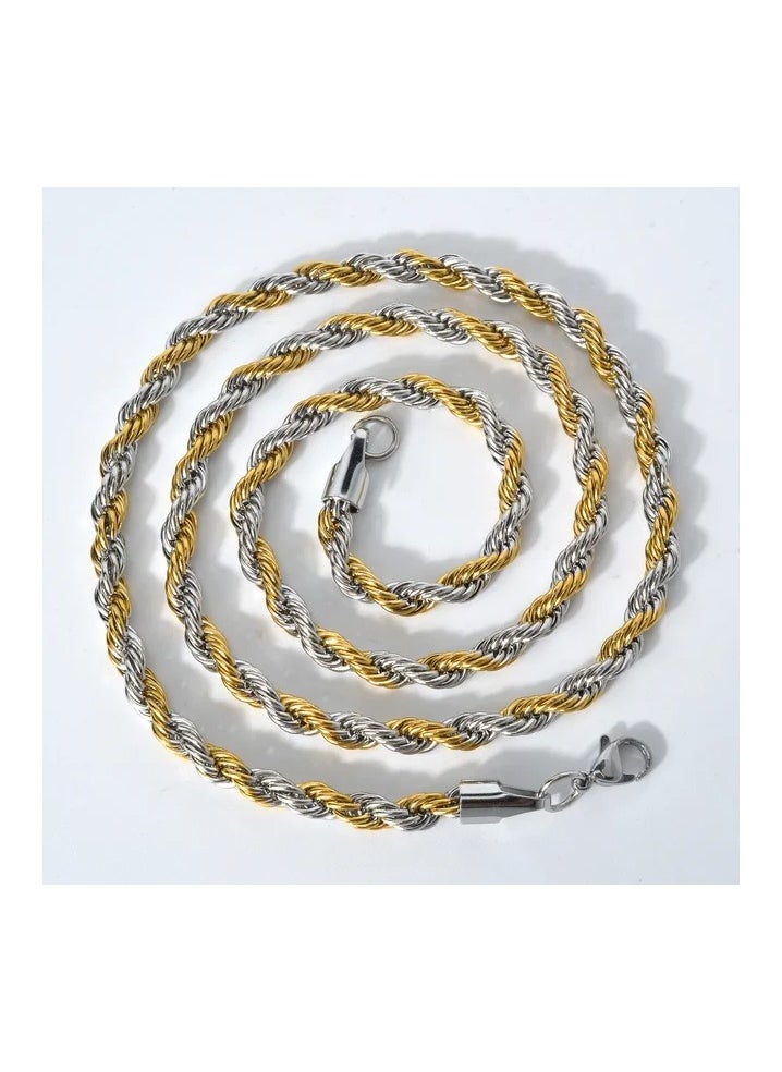 Vintage Stainless Steel Twisted Chain For Men Women 6mm Two Tone Choker Waterproof Necklace  - Image 2