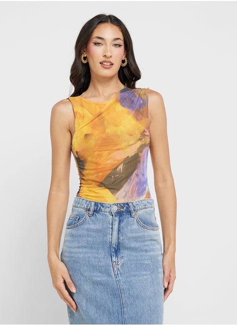 Mesh Abstract Print Bodysuit