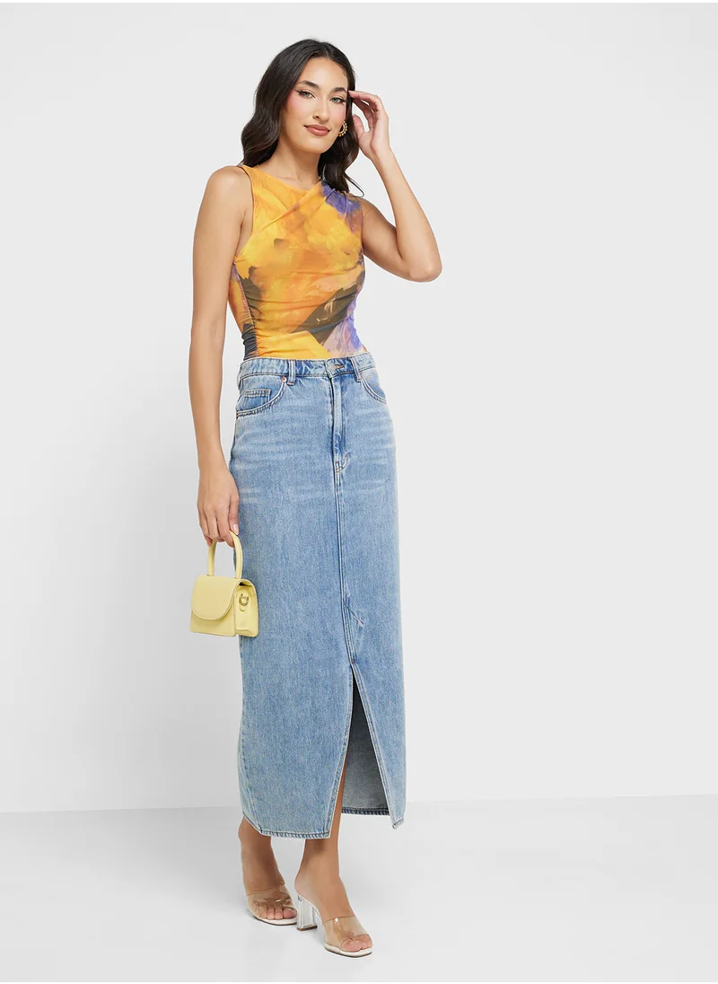 جينجر Mesh Abstract Print Bodysuit