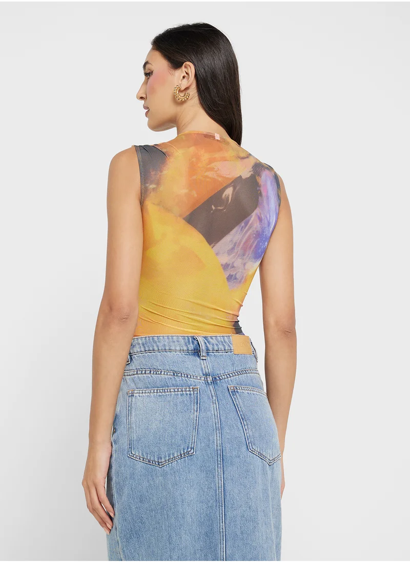 Ginger Mesh Abstract Print Bodysuit