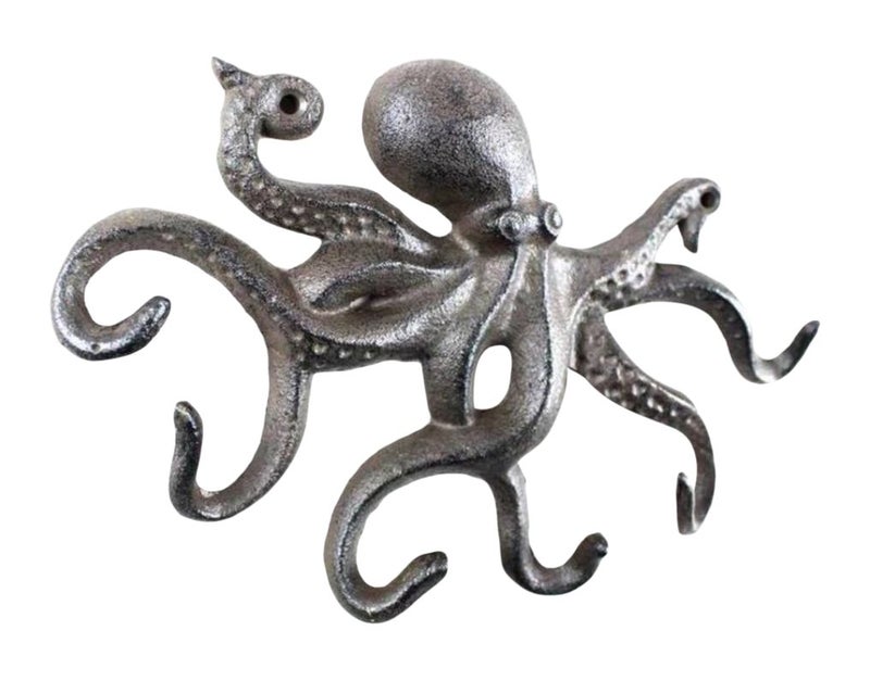 Cast Iron Octopus Hook 11 Inch  Decorative Sealife Metal Wall Hook
